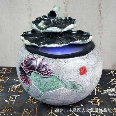 【家居飾品 新中式流水噴泉 荷塘風水泉 中式擺設裝飾】價格,廠家,圖片,塑料、樹脂工藝品,泉州市豐澤區(qū)人文家居飾品坊-